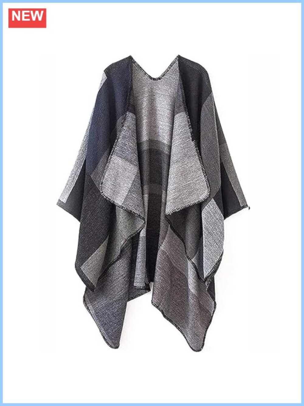 Womens Reversible Plaid Poncho Wrap Open Front Oversized Shawl Cape Cardigan